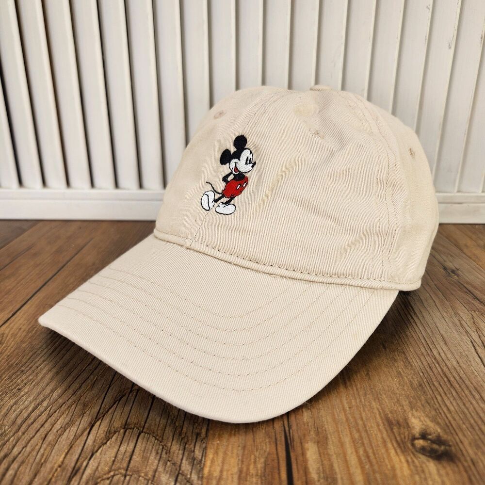 Disney Mickey Mouse Tan Dad Hat Adjustable Strapback Embroidered Modern Logo Cap
